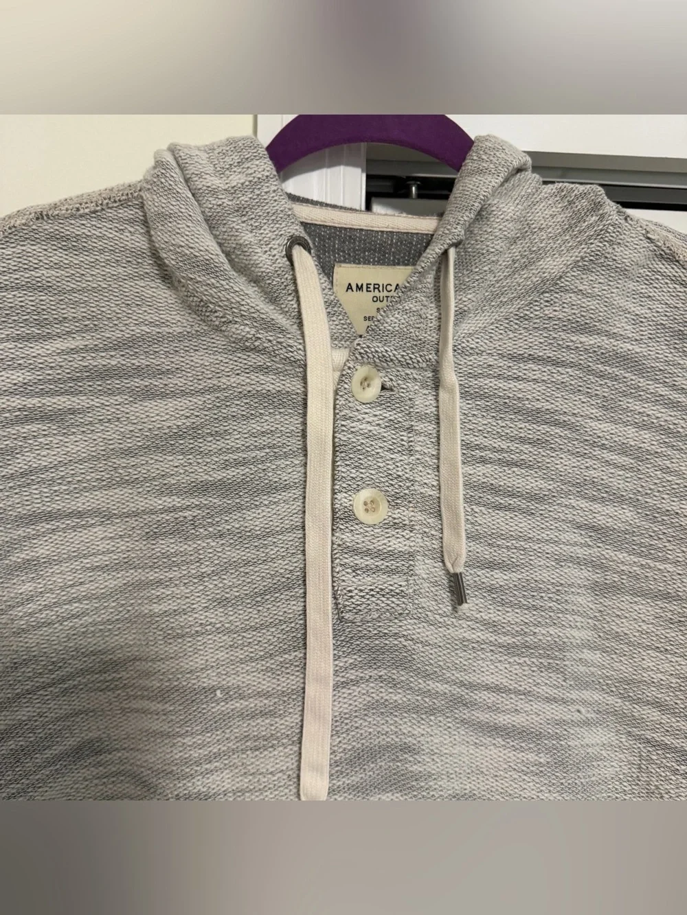 American Eagle Hooded Gray Cream Lightweight Rugby Size Medium